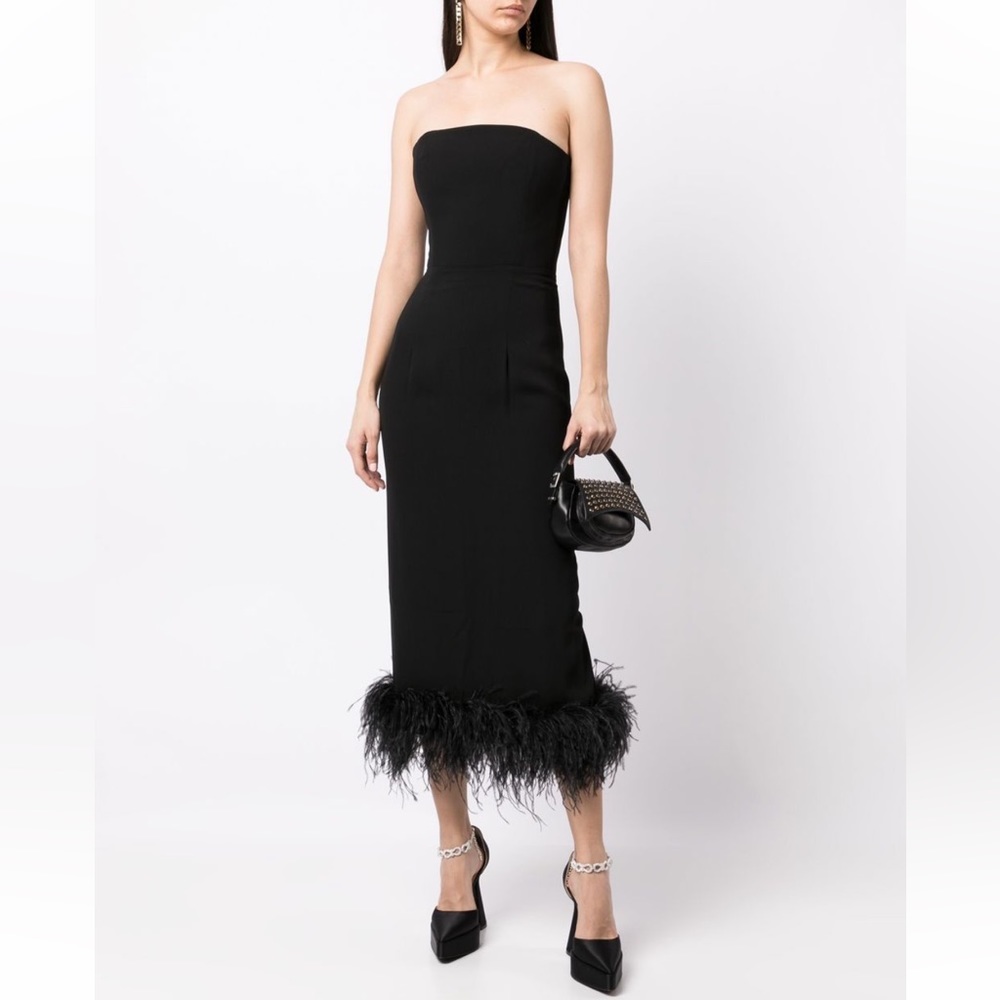 16 Arlington Feather Trim Dress; black size 4